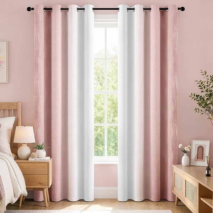 MIULEE Pink and Greyish White White Ombre Blackout Curtains, Full Room Darkening Thermal Insulated 96 Inches Long Drapes for Bedroom/Living Room Grommet Window Treatments Modern 52Wx96L, Set of 2