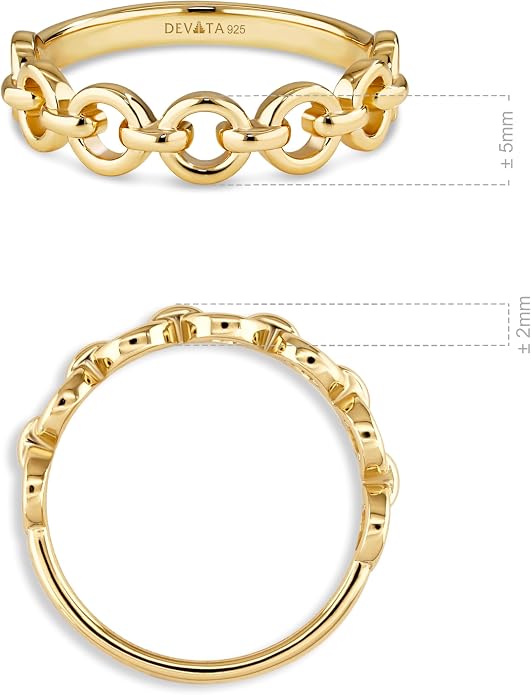 DEVATA Gold or Rhodium Plated Sterling Silver 925 – Eternity, Band Ring for Women – Heart, Knot, Clover, Infinity, Mariner, Cable, Curb, Cuban, Figaro, Daisy, Rope, Ribbed, Dome