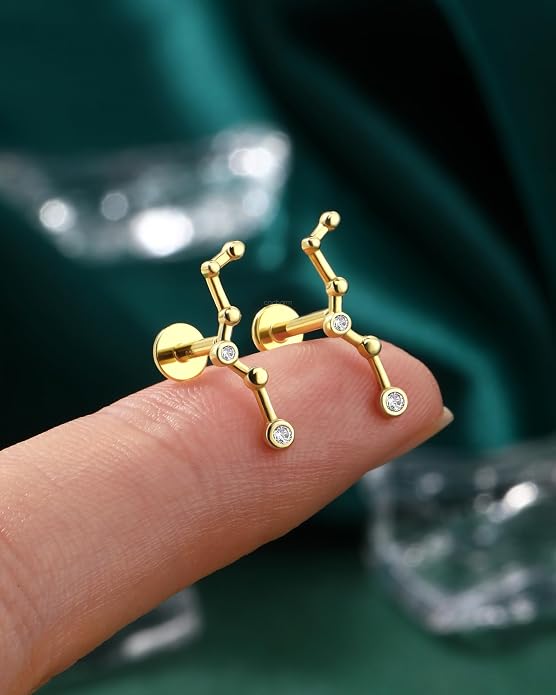 COCHARM 925 Sterling Silver Cartilage Helix Earring Stud 16g 6mm 8mm Flat Back Helix Piercing Jewelry Constellation Cartilage Jewelry for Women Man