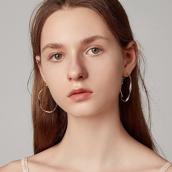 24K Gold Hoop Earrings for Women Trendy Real Gold Plated Twisted Thin Huggie Hoops, Dainty Cute Big Gold Filled Dangle Hoop Earrings Nickel Free Womens Earrings for Sensitive Ears Hypoallergenic