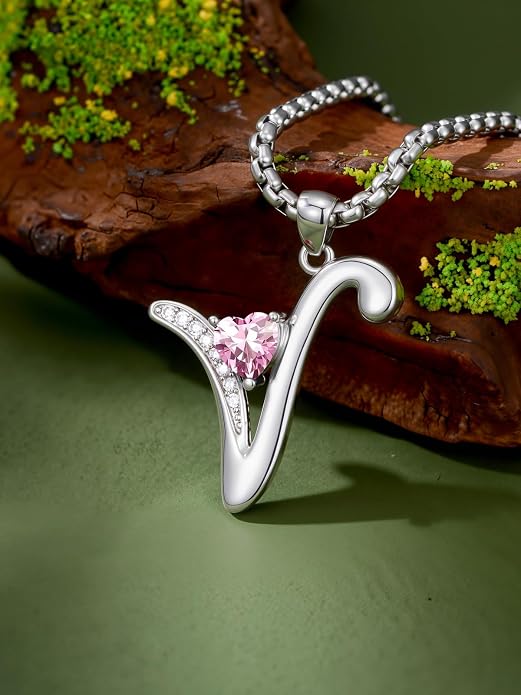 Birthday Gifts for Women Alphabet A to Z Initial Birthstone Pendant Necklaces for Women - 18k White Gold Plated Personalized Name Jewelry Anniversary Graduation Gifts for Wife Her Daughter Girlfriend(with Gift Box)