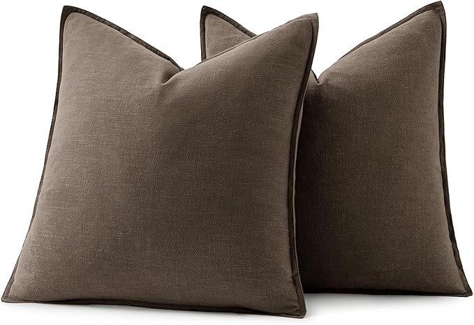 MIULEE Decorative Linen Pillow Covers 18x18 Inch Coffee | Boho Farmhouse Fall Autumn Couch Throw Pillows for Bed, Pack of 2 Accent Modern Pillowcases, Sofa Livingroom Home Decor