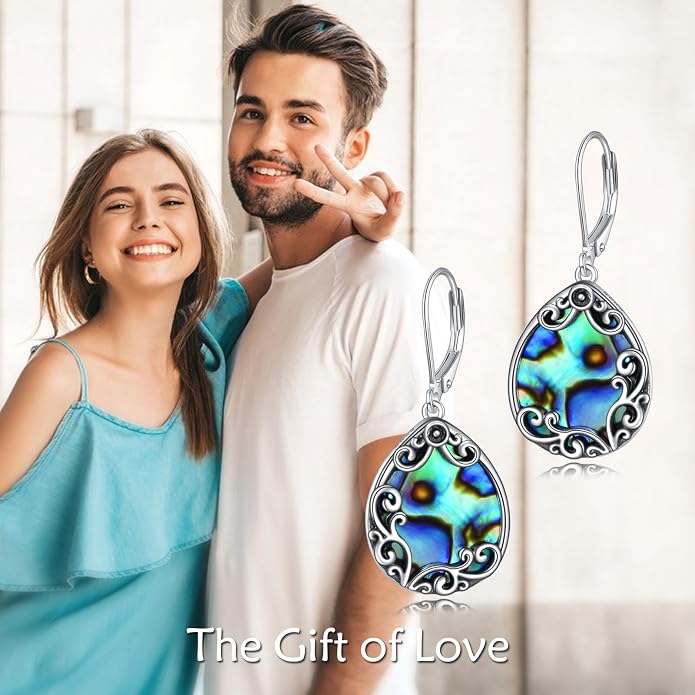 Filigree Earrings Sterling Silver Celtic Teardrop Drop Dangle Earrings Abalone Shell Bohemian Jewelry for Women