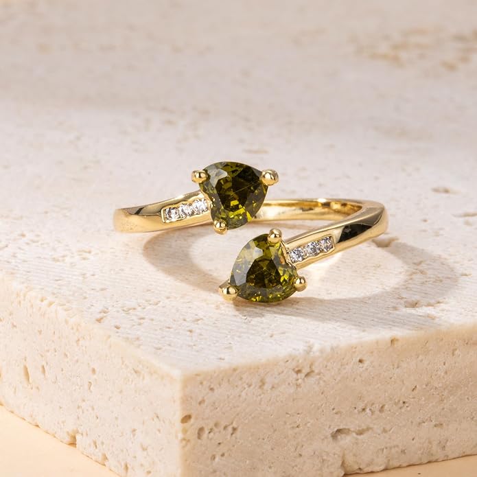 Yaresul 1CT Adjustable Women Heart Ring 14K Gold Plated Birthstone Rings for Women Promise Ring for her Simulated Gemstone Statement Stackable Band Width 2mm Open Size 5~9