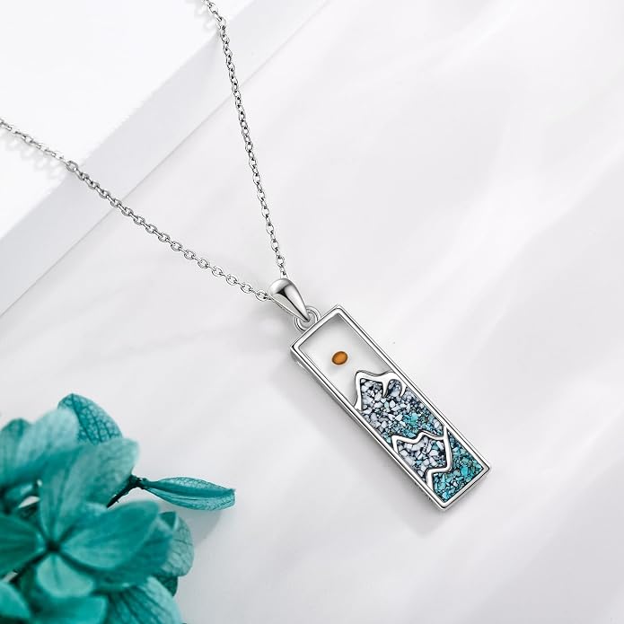 Turquoise Western Necklace Sterling Silver Moon Kokopelli/Cow Skull/Zia Sun/Mountains Pendant Necklace Turquoise Jewelry for Women Hikers Campers