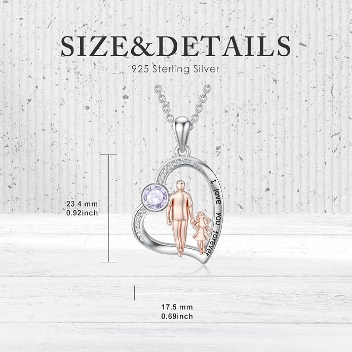 PROESS S925 Sterling Silver Daughter Heart Pendant Necklace from Dad Mom I Love You Forever Jewelry