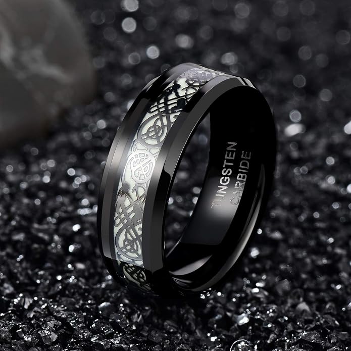 Frank S.Burton 6mm 8mm Celtic Tungsten Rings for Men Women Dragon Design Tungsten Carbide Wedding Band Comfort Fit Size 4-13