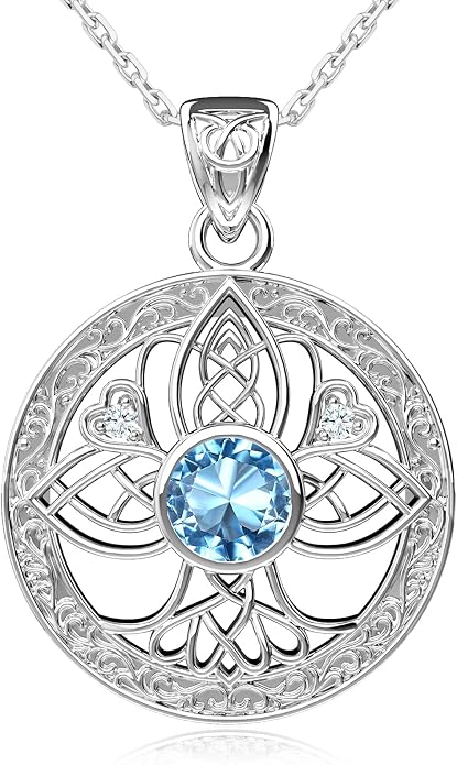 Birthstone Tree of Life Necklace for Women: 925 Sterling Silver Celtic Knot Pendant, Family Jewelry Gift for Mom Daughter Birthday Mother’s Day