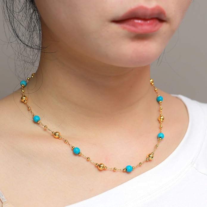14K Gold Plated Paper Clip Chain Link Necklace Satellite Cross Key Starfish Turquoise Heart Necklace for Women