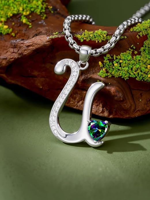 Birthday Gifts for Women Alphabet A to Z Initial Birthstone Pendant Necklaces for Women - 18k White Gold Plated Personalized Name Jewelry Anniversary Graduation Gifts for Wife Her Daughter Girlfriend(with Gift Box)