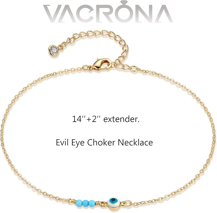 VACRONA Gold Choker Necklace for Women 14K Gold Plated Evil Eye Choker Delicate Long Gold Cuban Link Chain Green Cubic Zirconia Trendy Necklaces Jewelry Gift