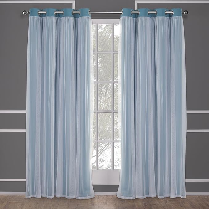 TOWN & COUNTRY LUXE Talia Double Layer Indoor Curtains, Sheer and Room Darkening Blackout, Grommet Top, Energy Efficient, 2-Pack Set, 52"x84", Turquoise