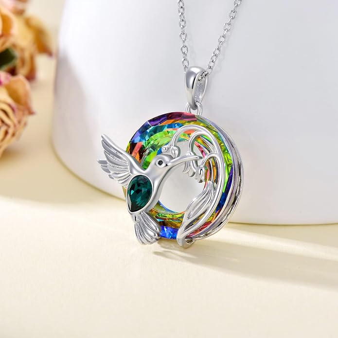 Dragonfly Necklace 925 Sterling Silver Dragonfly/Sunflower Bee Pendant Necklace Dragonfly with Blue Circle Crystal Dragonfly Jewelry Gifts as Holiday Christmas Gifts for Women