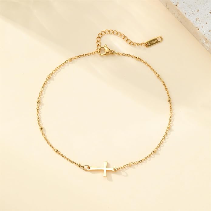 Dainty Ankle Bracelets for Women 18K Gold Plated Satellite Beaded Herringbone Lip Chain Anklets Simple Minimalist Summer Beach Foot Jewelry Christmas Gifts