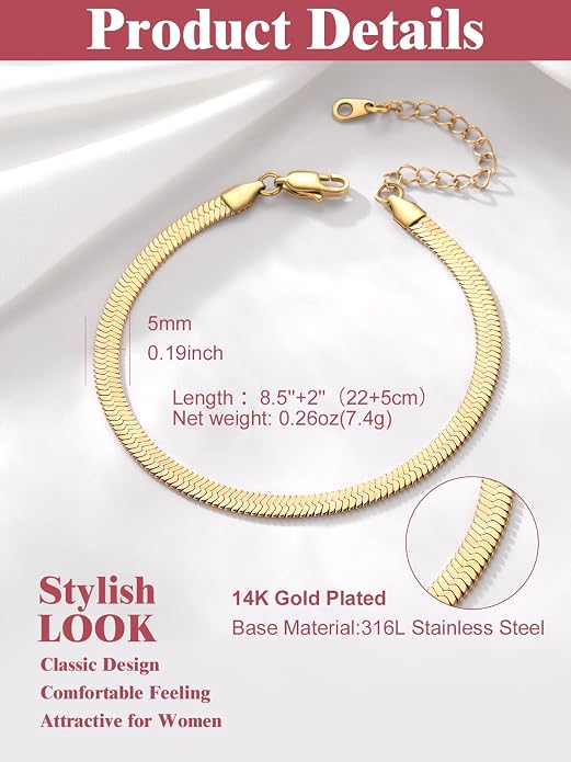 FOCALOOK 14K Gold Plated Anklets for Women Waterproof Plus Size Ankle Bracelet 8.5-10.5 Inch Adjustable Mariner/Figaro/Flat Snake/Cuban Link Chain Anklet Jewelry for Summer Beach Holiday