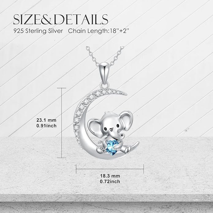 PROESS Animal Birthstone Necklace 925 Sterling Silver Otter/Axolotl/Hippo/Elephant/Dachshund/Monkey/Red Panda Pendant Necklace Animal Birthstone Jewelry Gifts for Women