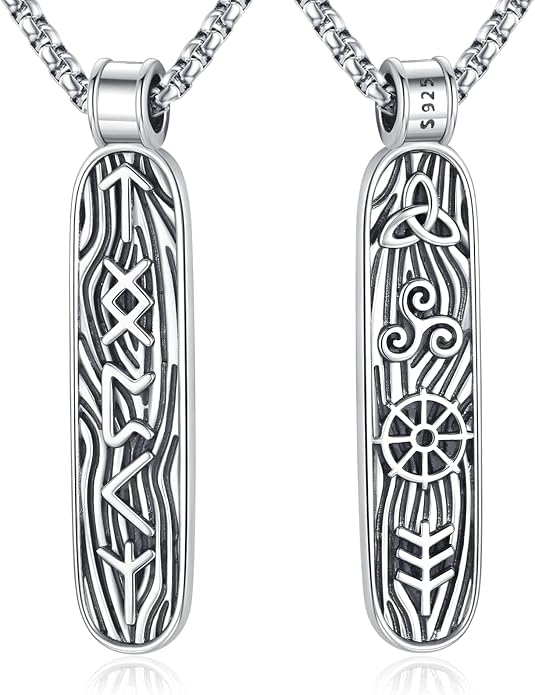 Eusense Viking Necklace for Men Women 925 Sterling Silver Pendant Thors Hammer/Norse Runes/Odin's Ravens/Wolf/Dragon/Snake/Yggdrasil/Freya/Helm of Awe/Valknut/Triskelion/Axe/Shield Viking Jewelry