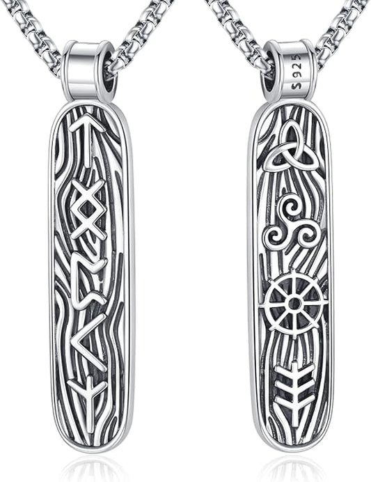 Eusense Viking Necklace for Men Women 925 Sterling Silver Pendant Thors Hammer/Norse Runes/Odin's Ravens/Wolf/Dragon/Snake/Yggdrasil/Freya/Helm of Awe/Valknut/Triskelion/Axe/Shield Viking Jewelry