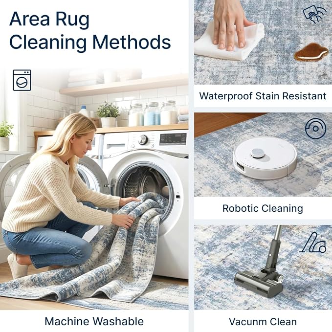 10x14 Area Rugs Washable Living Room Rug-No Slip Soft Carpets Modern Abstract Coastal Indoor Floor Stain Resistant Large Carpet for Bedroom Dining Room Farmhouse Nursery Home Office Blue