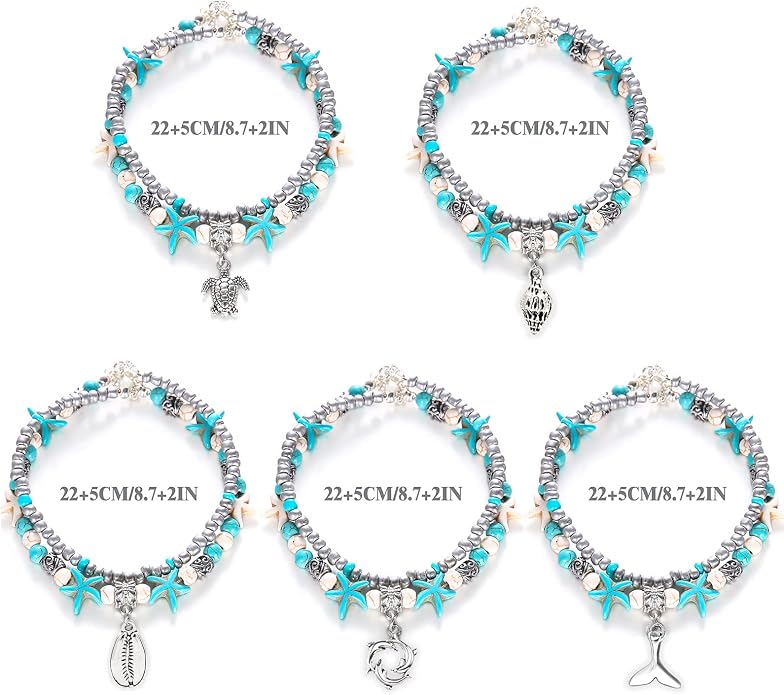 Suyi 5pcs Ankle Bracelets for Women Layered Beach Adjustable Anklets Boho Chain Anklet Foot Jewelry