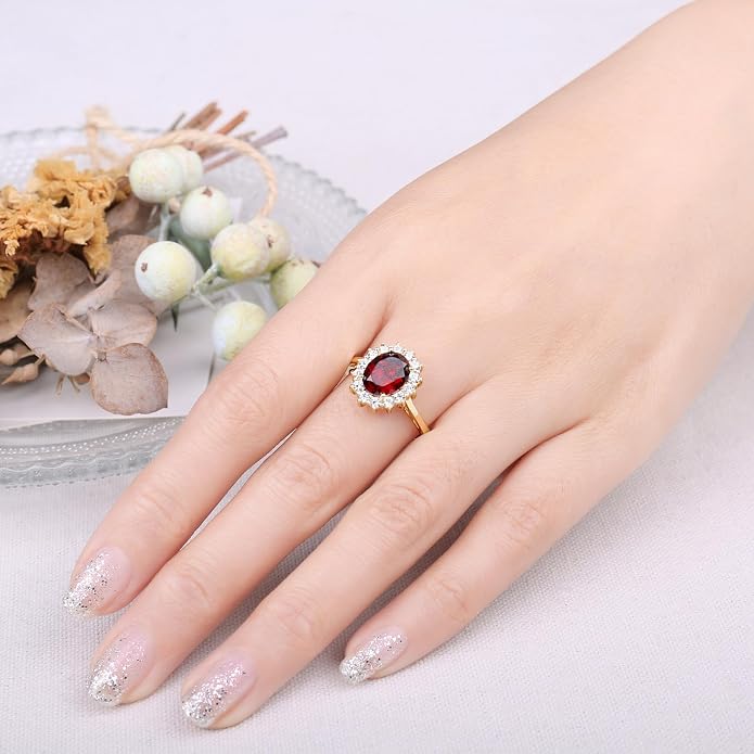 JewelryPalace Princess Diana Kate Middleton Class Gemstone Birthstone Sapphire Halo Engagement Rings for Women, Anniversary 14K White Yellow Rose Gold Plated 925 Sterling Silver Promise Rings for Her