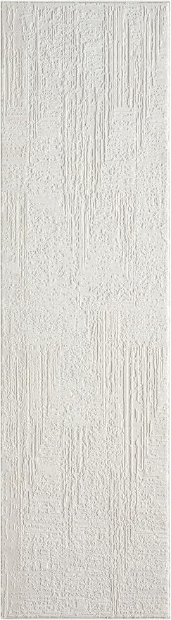 Amy Modern Abstract Runner Rug for Kitchen, 2x7 Contemporary Textured Geometric Cream Neutral Runner, High-Low Pile Stain Resistant Carpet for Bedroom, Hallway or Entryway (2' x 7', Cream)