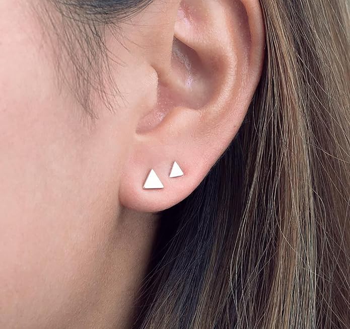 EPIRORA Sterling Silver Stud Earrings for Women Men- 4 Pairs of Hypoallergenic Simple Geometric Small Stud Earring Set Tiny Circle Triangle Square Bar Stud Earrings Mini Cartilage Tragus Earrings