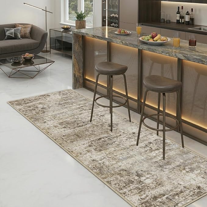 2x6 Rug for Entryway Hallway-No Slip Soft Carpets Modern Abstract Indoor Floor Stain Resistant Carpet for Bedroom Dining Room Farmhouse Nursery Home Office Brown