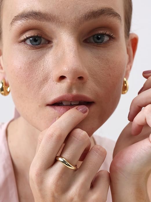 FRUMOS Gold Wedding Rings For Women,14k Stackging Rings Non Tarnish,Chain Cz Promise Rings,Wedding Band,Valentines Mother Christmas