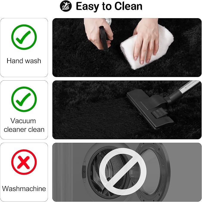qulint Black Rug for Living Room, 10x14 Rug for Bedroom Fluffy Large Carpet | Soft Shaggy Rug for Living Room, Fuzzy Plush Modern Solid Rug for Dorm Kid Room Classroom Nursery Home Decor