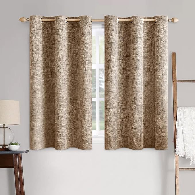 MIULEE 100% Blackout Linen Textured Curtains for Bedroom Solid Thermal Insulated Copper Brown Grommet Room Darkening Curtains & Drapes Luxury Decor for Living Room 42 x 63 Inch (2 Panels)