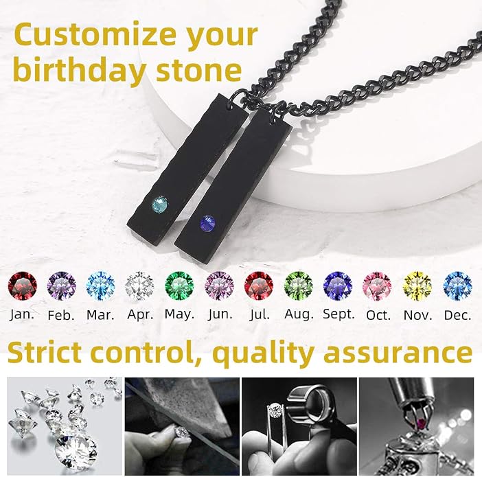 GOLDCHIC JEWELRY Personalized Birthstone Name Necklaces for Men Women, Engraved Family Names Necklace with Birthstone Vertical Bar Necklace, Pendant for Husband/Father/Grandma/Wife Birthday Gifts