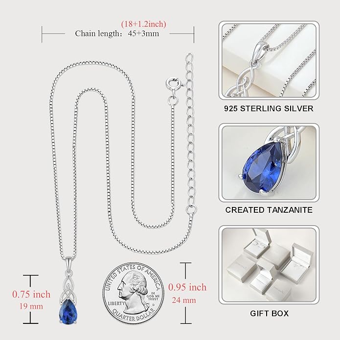STARCHENIE Teardrop Necklace for Women 925 Sterling Silver Irish Celtic Knot Pendant Birthstone Jewelry