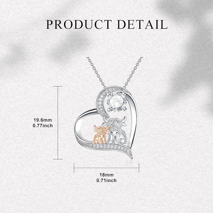Highland Cow Gifts for Women 925 Sterling Silver Highland Cow Birthstone Necklace Fluffy Cow Jewelry Gifts Birthday Christmas