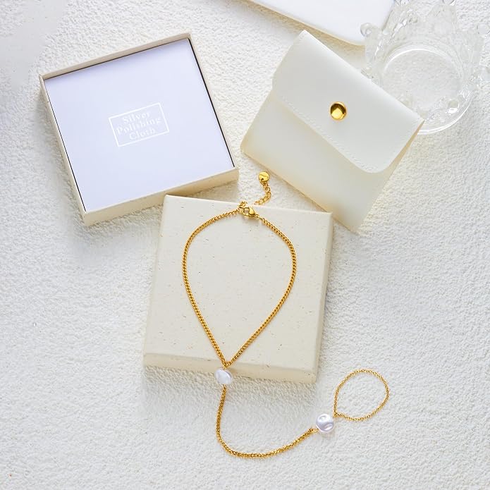 Dainty Anklet for Women Trendy Boho Waterproof Link Chain Gold Pearl CZ Stainless Steel Ankle Chain Adjustable Foot Minimalist Summer Jewelry Gift for Women