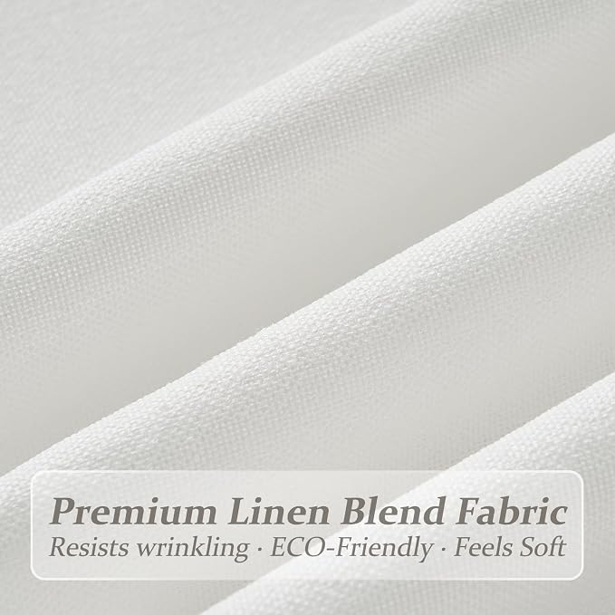 Pinch Pleat Pure White Semi Sheer Curtains 96 Inches Long for Living Room, Memory Trained Thick Natural Linen Curtain Light Filtering Privacy Neutral Windows Drapes 2 Panels Set 8FT Length with Rings