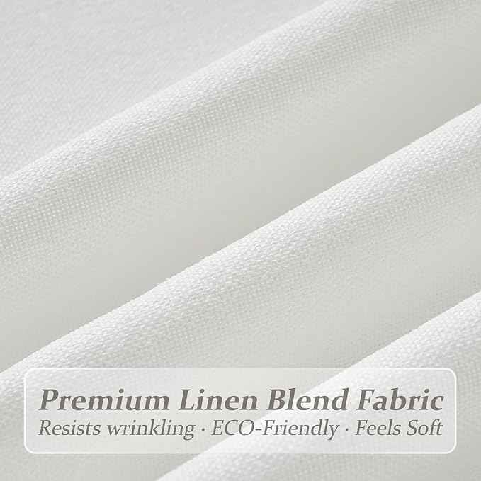 Pure White Pinch Pleated Curtains 90 Inches Long for Dining Room, Memory Trained Light Filtering Semi Sheer Drapes Thick Natural Linen Farmhouse Privacy Windows Curtain 50 Inch Wide 2 Panels Set