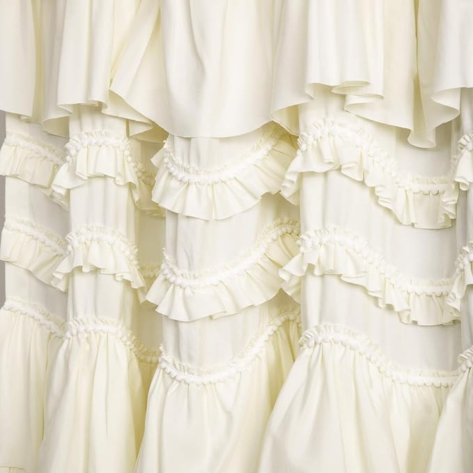 Lush Decor Kemmy Light Filtering Window Curtain Panel Single Ivory - Drapes - Ruffled Curtains for Bedroom - Cream Curtains - Coquette Decor,52" W x 84" L (Pack of 4)