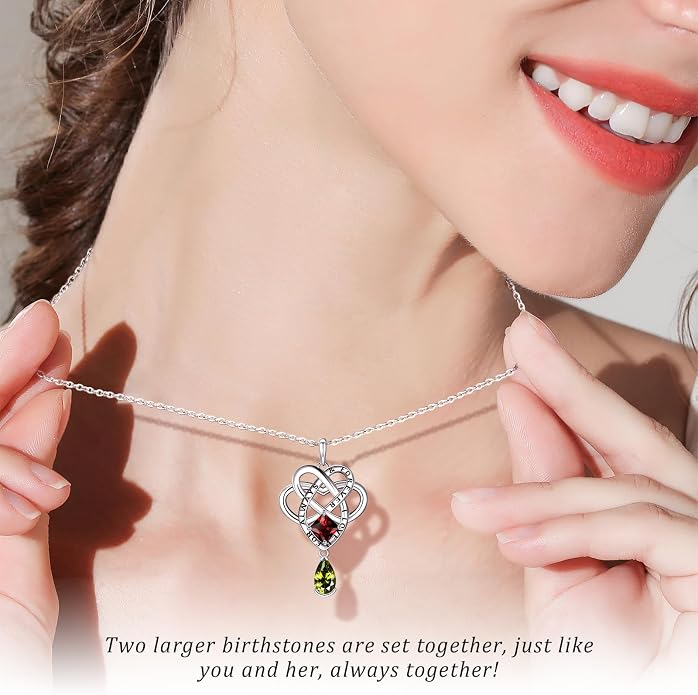 Birthstone Necklace for women Celtic Jewelry Trinity Necklace Pendant 925 Sterling Silver Necklace Birthday Valentines Gift for Her Cable Length 18"