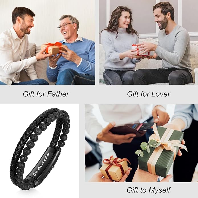 VNOX Men's Inspirational Mantra Engarved Handmade Braided Leather Adjustable Cuff Bangle Bracelet Encouragement Motivational Gift for Men