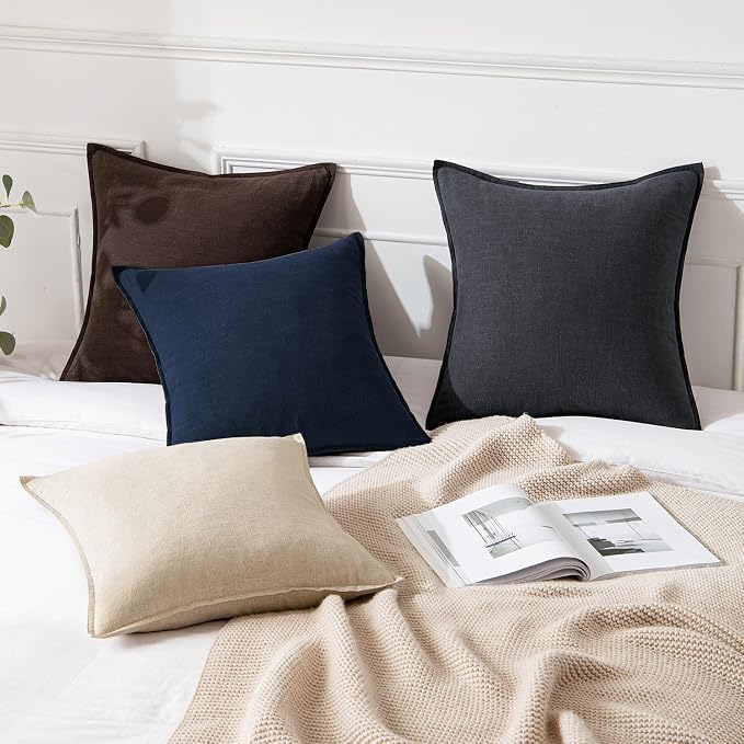 MIULEE Decorative Linen Pillow Covers 24x24 Inch Navy Blue | Boho Farmhouse Neutral Couch Throw Pillows for Bed, Pack of 2 Accent Coastal Modern Pillowcases, Sofa Livingroom Home Decor