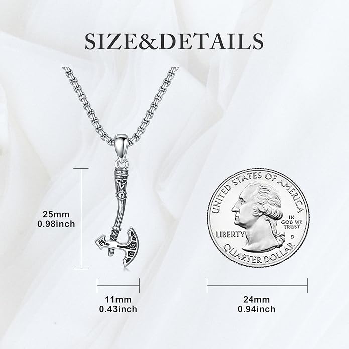 Viking Axe Necklace 925 Sterling Silver Norse Viking Jewelry Gift for Men Women