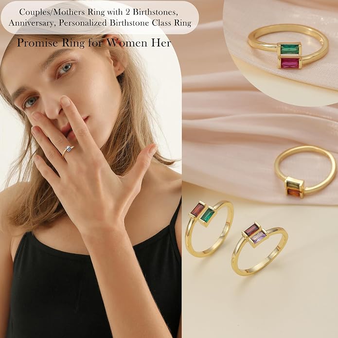 JSJOY Birthstone Rings for Women Dainty Emerald Blue Ring Birthday Gifts for Mom Her Gemstones CZ Ring for Teens Gold Rings That Don't Tarnish Adjustable Ring Jewelry Gifts