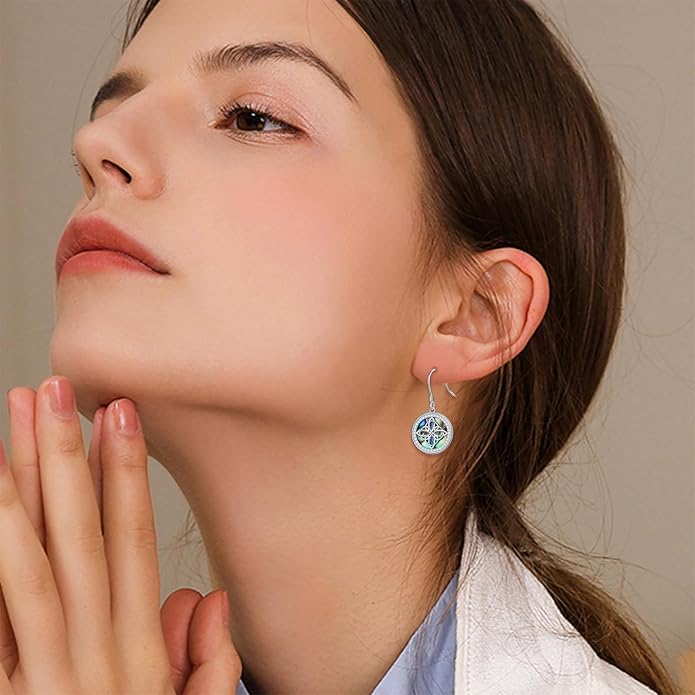 Abalone Shell Earrings for Women 925 Sterling Silver Witches Knot/Compass Lighthouse Jewelry Dangle Drop Earrings Jewelry Gifts for Women Men