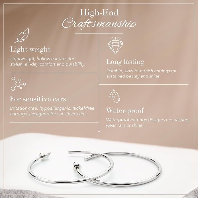 14K Gold-Plated, Lightweight, Open Hoop Earrings For Women