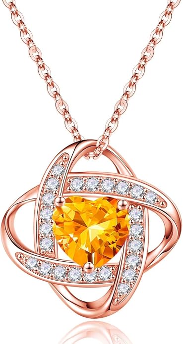 Iefil 925 Sterling Silver Love Knot Birthstone Necklace, Anniversary Birthday Gifts for Women, Jewelry Gift for Wife Mom Girlfriend Daughter