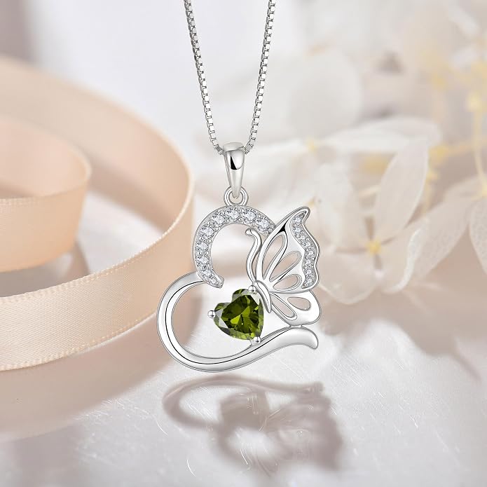 Butterfly Necklace for Women 925 Sterling Silver Heart Pendant Birthstones Jewelry Gift