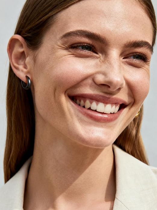 ChicSilver Solid 925 Sterling Silver Chunky Hoop Earrings for Women, Silver Small Thick Huggie Earrings Hypoallergenic Lightweight Silver Hoop Earrings for Sensitive Ears (8/10/12/14mm)