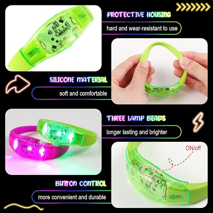 JellyArch 120 Pcs LED Glow Bracelets, Sound Activated LED Bracelets, Music Control Glow in The Dark Party Favors for Wedding, Raves, Concert, Camping, sporting Events, Party (Radiant Colors)