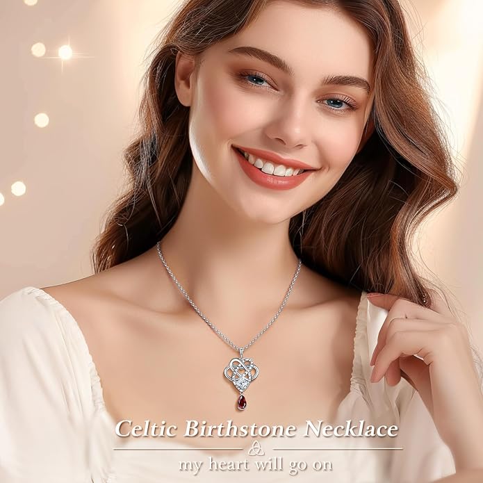 Birthstone Necklace for women Celtic Jewelry Trinity Necklace Pendant 925 Sterling Silver Necklace Birthday Valentines Gift for Her Cable Length 18"